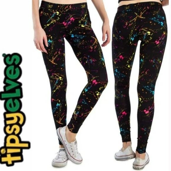 TIPSY ELVES PAINT SPLATTER  LEGGINGS LIKE NEW - Picture 1 of 12